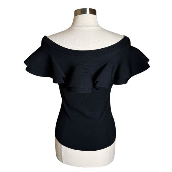 John‎ and Jenn Ruffle Off The Shoulder Black Knit Blouse Women’s Size Large NWOT - Picture 2 of 9